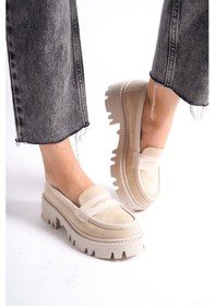 Resim Mubiano Mb1190-bj Kalın Taban Lüx Süet Bej Kadın Kolej Loafer Bej 