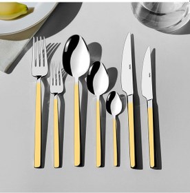 Resim Nehir Dalyan Altın Sade 12 Kişilik 89 Parça Deri Kutulu Çatal Kaşık Bıçak Takımı Altın - Gümüş 