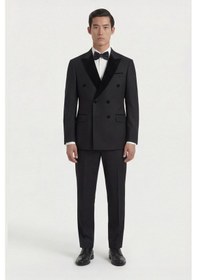 Resim Giotelli Erkek Siyah Dar Kesim Slim Fit Viskon Dokuma Normal Bel 6 Drop Klasik Smokin Takım Elbise 
