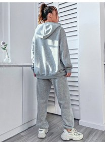 Resim Unisex California Baskılı Kapüşonlu Sweatshirt + Eşofman Altı Jogger Eşofman Takımı Gri 