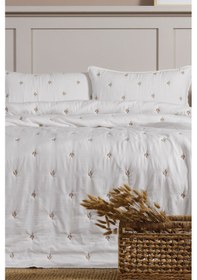 Resim Elart Larissa Yatak Örtüsü Seti Çift Kişilik Nakışlı 220x240 Cm Bej Bej 