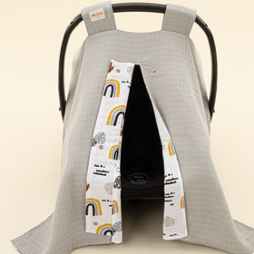 Resim Puset Örtüsü - Çift Taraflı - Açık Gri Muslin - Hardal Gökkuşağı 