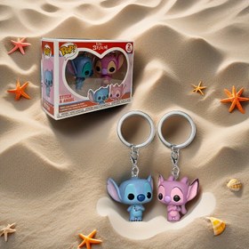 Resim Disney Pop!Stitch&Angel Kız Arkadaş Çift Heykel Anahtarlık, Kolye Seti - Noel, Cadılar Bayramı, Mezuniyet Sezonu, Şükran Günü, Aile İçin Mükemmel Hediye 