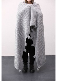 Resim Biocotton Triko Ponponlu Örgü Tv Battaniyesi - Gri 