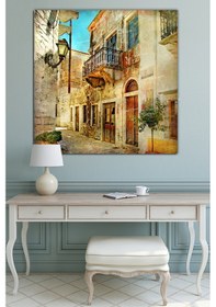 Resim Taş Evler Kasaba Dekoratif Kanvas Tablo 100 x 100 