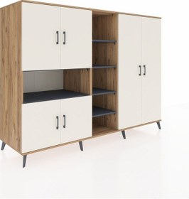 Resim Kronos Dolap 13 Raflı 6 Kapaklı 220x59x163 Çam-aytaşı/antrasit Çam-aytaşı/antrasit 