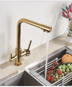 Resim Fuma Collection Gold Lüx 3 Yollu Arıtma Çıkışlı Aç Kapa Mutfak Eviye Bataryası Altın 