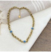 Resim Nazar Boncuklu Kolye Doc Zincir 316 L Paslanmaz Çelik Altın 