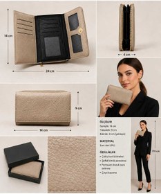 Resim Moda Çınar Kadın Telefon Bölmeli Suni Deri Cüzdan Krem 