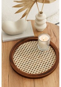 Resim Rattan Hazeran Yuvarlak Tepsi Eskitme %100 Doğal Hazeran 