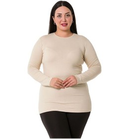 Resim Büyük Beden Bisiklet Yaka Uzun Kollu Viskon Bej Body Bej 