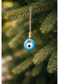 Resim Turkuaz Cam Nazarlık 4 Cm Araba İçin Dikiz Aynası Ağaç Duvar Dekoru Küçük Boy Şans Süsü 