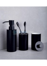 Resim Mat Siyah Sıvı Sabunluk Diş Fırçalık Pamukluk Seti 