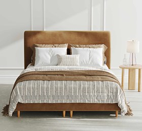 Resim Klem Slim Çift Kişilik Bazalı Karyola 160x200 - Kadife - Karamel / Açık 