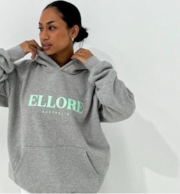 Resim Ellore Australia Sweatshirt - Gri Baskılı Oversize Kapüşonlu Gri 