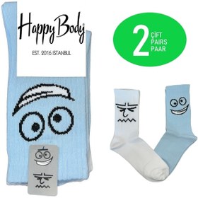 Resim HAPPYBODY SOCKS Organik Çocuk Tenis 2'li Soket Emoji Desenli Soft Yıkamlı Kumaş 