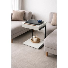 Resim Maison Linden C Sehpa Tekerlekli Laptop Sehpası 50X34 cm Yükseklik 65 cm Açılır Kapaklı Orta ve Yan Sehpa 