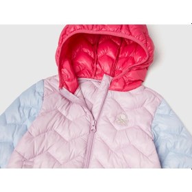 Resim United Colors Of Benetton Kız Bebek Lila-pembe Mix Simli Logo İşlemeli Kapüşonlu Mevsimlik İnce Mont Pembe 