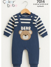 Resim Çakar Bebe 3-12 Aylık Çizgili Erkek Tulum-7014145 - Mavi Mavi 