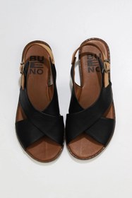 Resim Bueno Shoes Siyah Bej Deri Kadın Düz Sandalet 01wu8213 