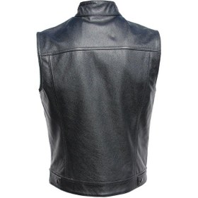 Resim Hakiki Deri Motorcu Tarzı Yelek Siyah Renk Cepleri Fermuarlı 