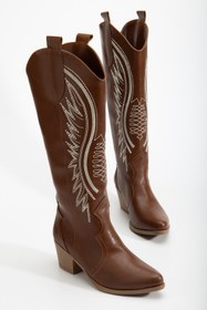 Resim MS SUGAR SHOES Kadın Beyaz Nakışlı Western Kovboy Cowgirl Bot Çizme 