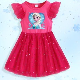Resim Orijinal Disney Kızlar Prenses Parti Elbisesi - Kar Adası Elsa Frozen Kalp Çerçeveli Fırfır Kollu File Etekli 