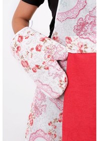 Resim Flower 4lü Set Mutfak Önlüğü Havlulu Mutfak Önlüğü Fırın Eldiveni Ve Tutacak Kırmızı 