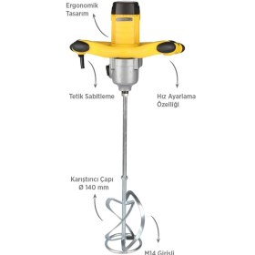Resim RTM396SET Elektrikli Boya ve Harç Karıştırıcı 4'lü Set -Eldiven-Boya Karıştırıcı Ucu-Zımpara Malası 