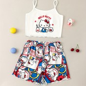 Resim Flame Retardant Sanrio Kızlar Yaz Askılı Şort Sevimli Hello Kitty Pijama Takımı 