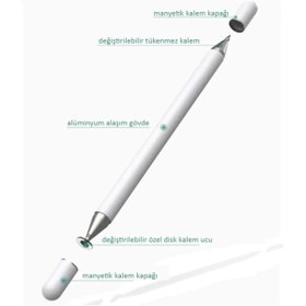 Resim TEKNETSTORE Yedek Uçlu Dokunmatik Kalem Passive 2 In 1 Tablet Kalemi Çizim & Yazı Kalemi Dokunmatik Kalem 