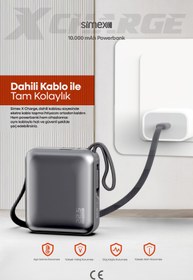 Resim Simex 10.000 mAh 22.5W Hızlı Şarj PD Powerbank Kendinden Kablolu ve Dijital Göstergeli Taşınabilir Cihazı 