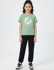 Resim Fyk Kids Yuvarlak Yaka Tişörtlü Uzun Eşofman Altlı Baskı Detaylı Kız Çocuk Alt Üst Takım Mint Yeşili 