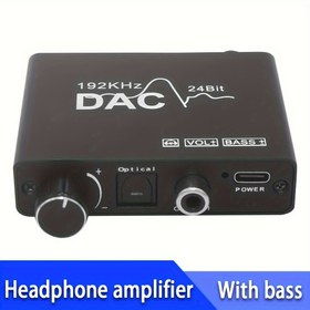 Resim 192kHz/24Bit DAC Dijitalden Analoğa Ses Dönüştürücü Ayarlanabilir Ses ve Bas Kontrolü ile, USB Güçlü 5V, Optik/Koaksiyelden RCA Kulaklık Amplifikatörü - Pil Gerekmez 