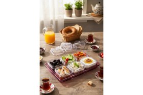 Resim EW's Kitchenware Akrilik Mürdüm 6’lı Kapaklı Kahvaltılık Kahvaltı Seti & Saklama Kabı (Cam Değildir) 