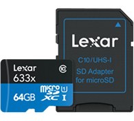 Resim LEXAR 64GB 633X MICROSDXC SD ADAPTÖRLÜ 95MB/S HAFIZA KARTI Lexar
