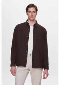 Resim Ds Damat Comfort Fit Kahverengi Düz %100 Keten Gömlek Ceket 2hc04s2194850 Kahverengi 