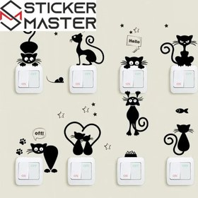 Resim Siyah Kedi Priz Sticker Seti | Elektrik Anahtarı Dekoru 