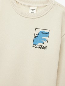Resim Koton Dinozor Baskılı Uzun Kollu Bisiklet Yaka Oversize Sweatshirt Bej 6wmb10264tk Ekru 