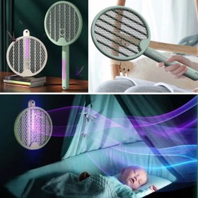 Resim BUFFER® Tenis Raketi Tipi Masaüstü Olabilen Gece Lambalı Sinek Kovucu,Öldürücü Raket 