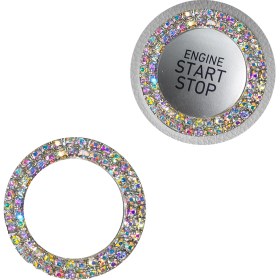 Resim Kristal Taşlı Start Stop Düğme Halkası Gökkuşağı 