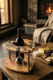 Resim Doğal Ahşap Kalpli Şaraplık Standı 2'li Kadeh Tutucu Dekoratif Romantik Sevgililer Günü Hediyesi 