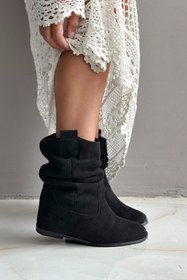 Resim Shoebutik Madeleyn Siyah Süet Gizli Dolgu Topuk Kadın Bot 