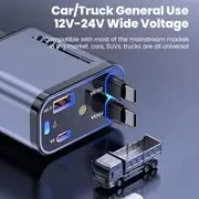Resim 4-in-1 Geri Çekilebilir Araba Telefon Şarj Cihazı, Süper Hızlı Şarj ve Yıldızlar Gökyüzü Ortam Işığı, 180° Ayarlanabilir Fiş, 2 USB Portu 4 Cihaz İçin, Çoğu Araçla Uyumlu, Araba Şarj Cihazı, Araç Aksesuarı, Şık Metalik Kaplama, Dayanıklı Yapı 