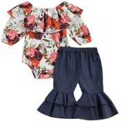 Resim Bebek Çan Dipleri Yürümeye Başlayan Yenidoğan Kız Kıyafetler Sonbahar Kış 3 6 9 12 18 Ay Çiçek Baskı Parlama Pantolon Kızlar İçin Bordo 