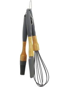 Resim 3 Pcs Silikon Çırpıcı - Fırça - Spatula Seti Ahşap Bambu Sap - Si Diğer 