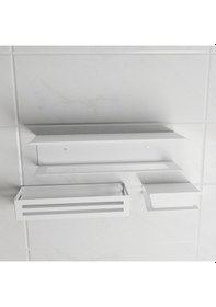 Resim Havluluk Şampuanlık Tuvalet Kağıtlık 3 Lü Set Beyaz Beyaz 