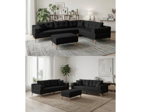 Resim Velura Home & Living Zeri Modüler Yataklı 3 Adet Üçlü Kanepe & 3'lü Koltuk (3+3+3) - Siyah 