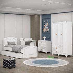 Resim Garaj Home Yaren 3 Kapaklı Desenli Genç Odası Takımı Beyaz 