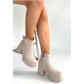 Resim Biçomi Pinma Bej Cilt Topuklu Bot Çok Renkli 